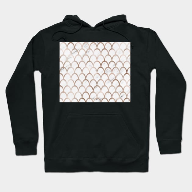 Rose gold mermaid scales - white marble Hoodie by marbleco